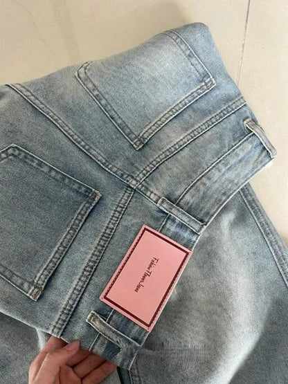 Žene široke vrećice za noge Lady Vintage Y2K Punk niski uspon struj labave traper hlače Street odjeće modno smeće duge klizačke hlače