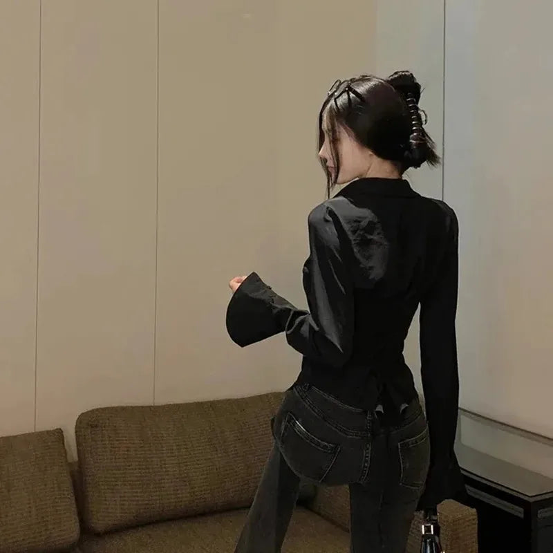 Modne žene zavojne košulje korean sve utakmice Streetwear Ženska vitka bluza proljetna košulja od bijelog zvona Nova majica