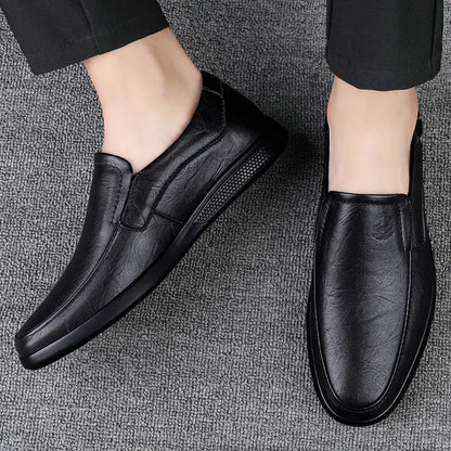 Handmade Men's Shoes Business Leather Shoes Rubber Sole Loafers Slip on Male Casual Shoes Work Office Shoe Black Flat Dress Shoe