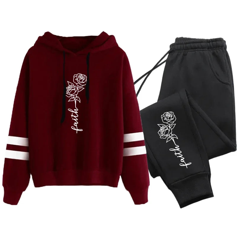 Comfort Jogging Women Tracksuit Daily Outdoor Autumn Winter Quality Hoodies Casual Single Piece Stripe Sweatshirt and Sweatpants