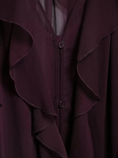Tangada Women Wine Red Ruffles Shirt Langærmet 2025 Fashion Oversized Blouse Tops 3H0011