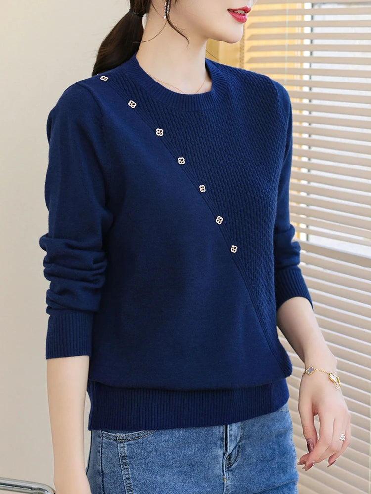YISU College style Women Sweater O-Neck Knitted pullove long sleeves Female soft Jumper Casual solid color Women clothing