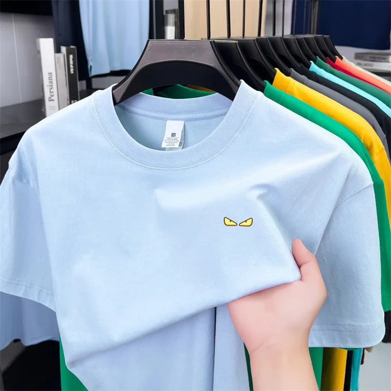 High-end Quality Men's T-shirt 100Cotton O-Neck Pattern Embroidery Short Sleeve Summer New Fashion Trend Half Sleeve Men's Wear