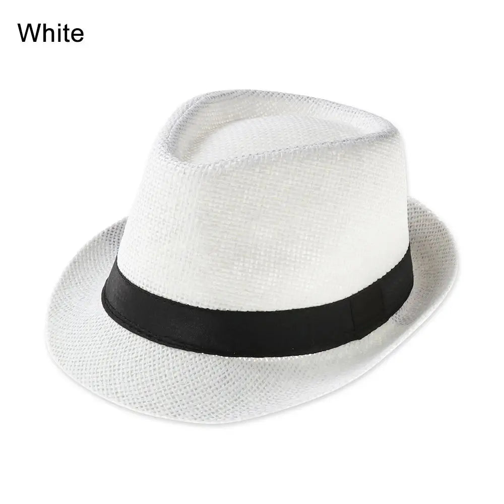 Fashion Straw Panama Cap Summer Beach Wide Brim Sun Hat Gangster Cap Unisex Jazz Dress Hat Cowboy Fedora Hat