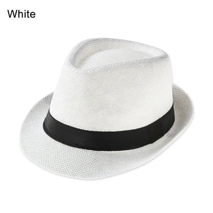 Fashion Straw Panama Cap Summer Beach Wide Brim Sun Hat Gangster Cap Unisex Jazz Dress Hat Cowboy Fedora Hat