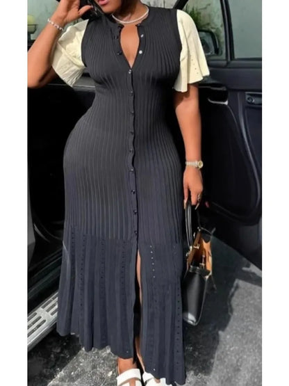 Der neueste Sommer einzigartige heißen Strickkleid Frauen Kurzschläfe Single Row Button Slim Mermaid Kleider Hochqualität 5230191