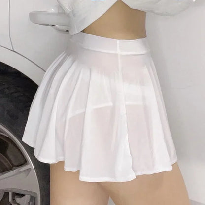 NewJoinfun Coreean Negru Plisat Mini Fuste de vară Îmbrăcăminte de modă de vară Talie înaltă Japonia Fete o linie albă Fustă scurtă pentru femei