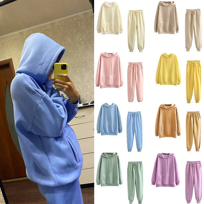 Žene tracksuit casual kapuljače dukserice hlače set salon nošenje sportskog odijela 2pcs jesenska zimska odjeća s kapuljačom zgužvane setove