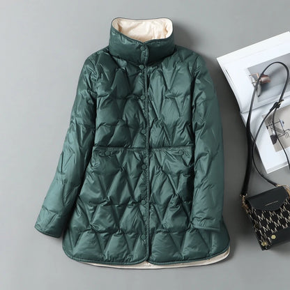 Lagabogy 2025 New Autumn Winter Women Ultralight White Duck Down Long Jacket Female Single-Breasted Double Sided Puffer Coat