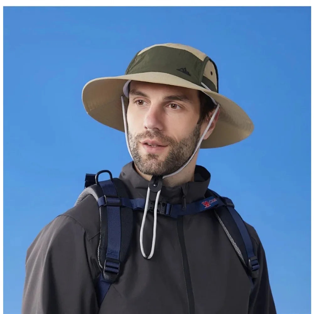 Big Brim Color Blocking Outdoor Sunscreen Mountaineering Cap  Waterproof Fisherman's Hat Men's Riding UV Sun Hat Camping