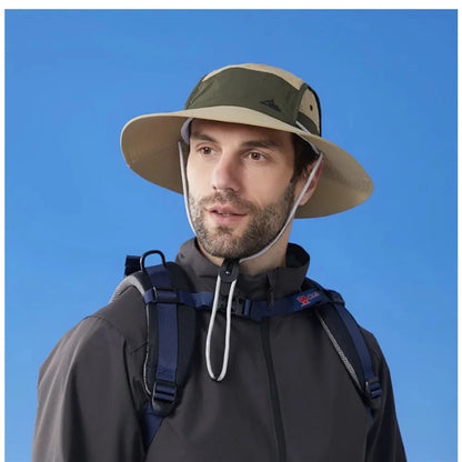 Big Brim Color Blocking Outdoor Sunscreen Mountaineering Cap  Waterproof Fisherman's Hat Men's Riding UV Sun Hat Camping