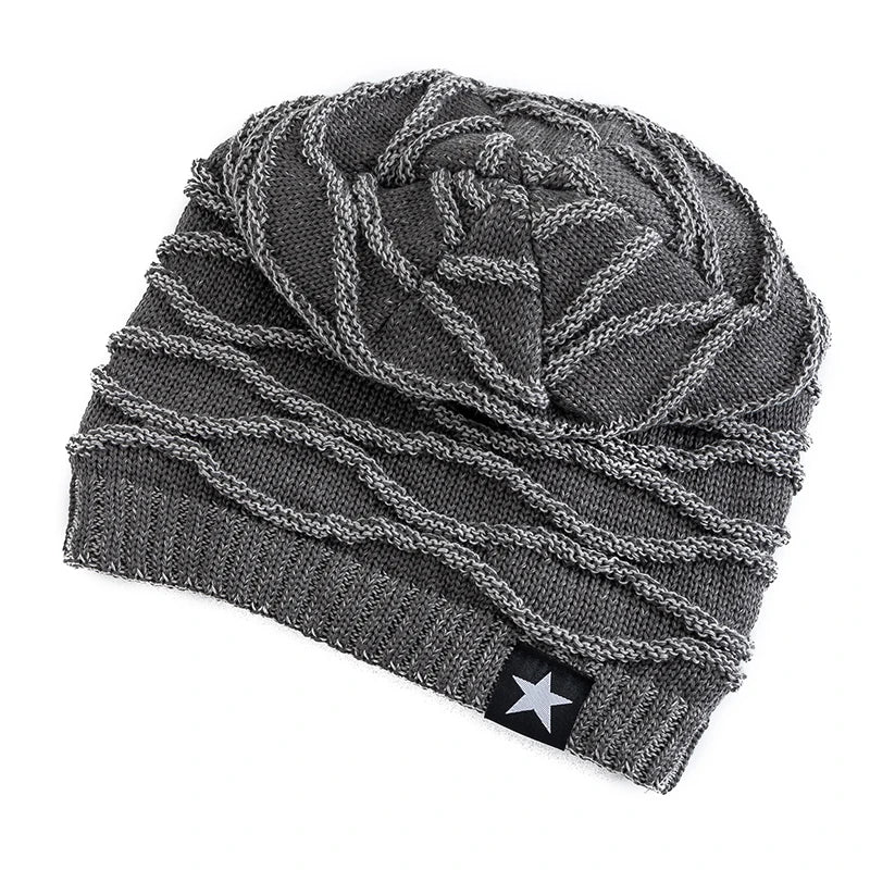 Ny unisex slouchy vinterhatter legger til pelsfôrede menn og kvinner varm beanie cap casual five-spiss stjerne dekor vinterstrikkede hatter