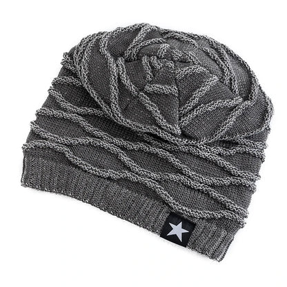 Ny unisex slouchy vinterhatter legger til pelsfôrede menn og kvinner varm beanie cap casual five-spiss stjerne dekor vinterstrikkede hatter