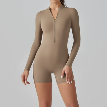 Yoga set dames jumpsuits uit één stuk pak rits zipper lange mouw gym push up workout kleding fitness bodysuit sportkleding trainingspak