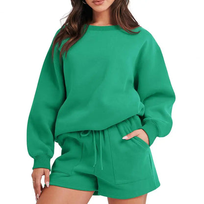 Winter Two Piece Set Women Tracksuit Overdimensionerad kostym 2023 Autumn Shorts Suits Female Sweatshirt Solid Sports Hoodie Sportwear