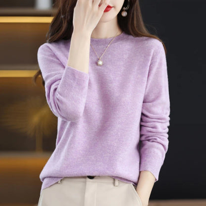 100% pure wool cashmere sweater women's O-neck pullover casual knitted coat autumn and winter women's coat basic 18 colors