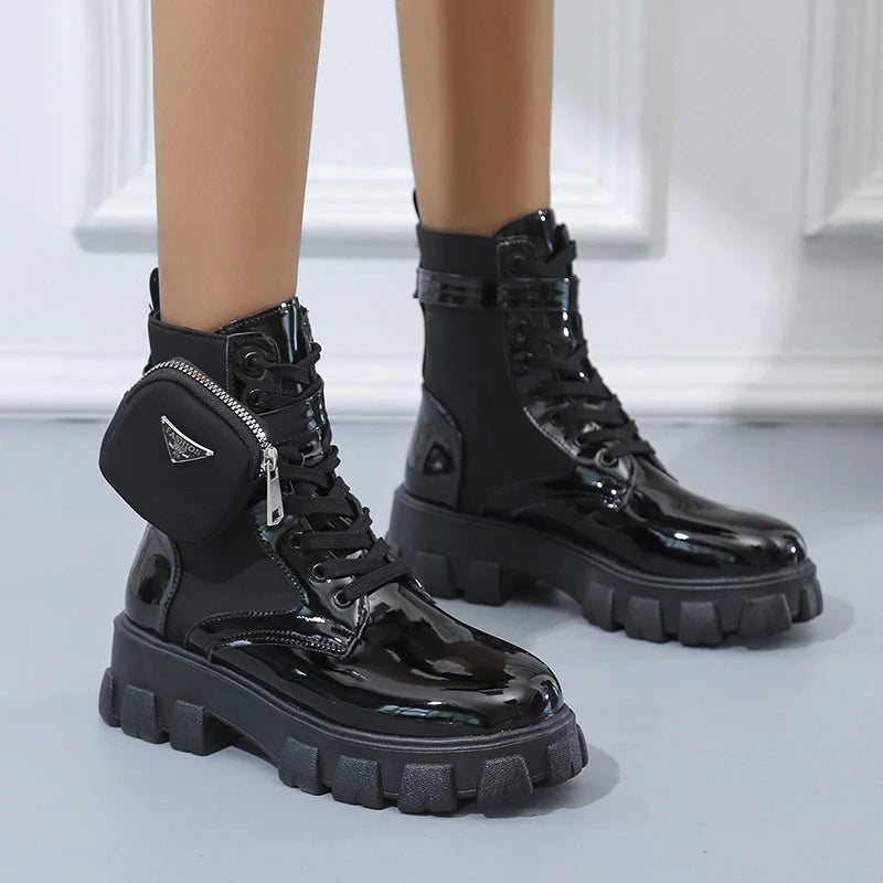 Women Boots Motorcycle Casual Shoes New Woman Leather Minimalist Classic Punk Female Mary Jane Goth Shoes Platform Boots Women