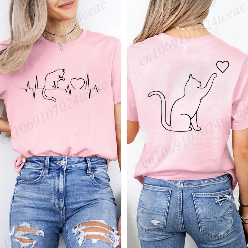 Damskie t-shirt topy z krótkim rękawem Cool Cat Print T-shirts O Neck Casual Lose Hip Hop Streetwear dla kobiet letnie koszulki