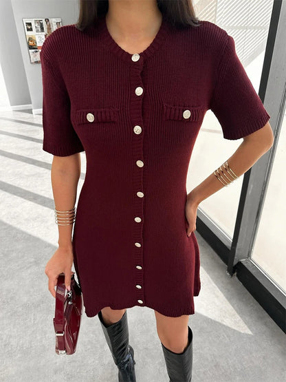 Trendix elegant Strickkleid MINI Kleid Frauen Straße Slim hohe Taille Kurzarm Rib Pullover Kleider Urlaub Bodycon Strickkleidung Kleid
