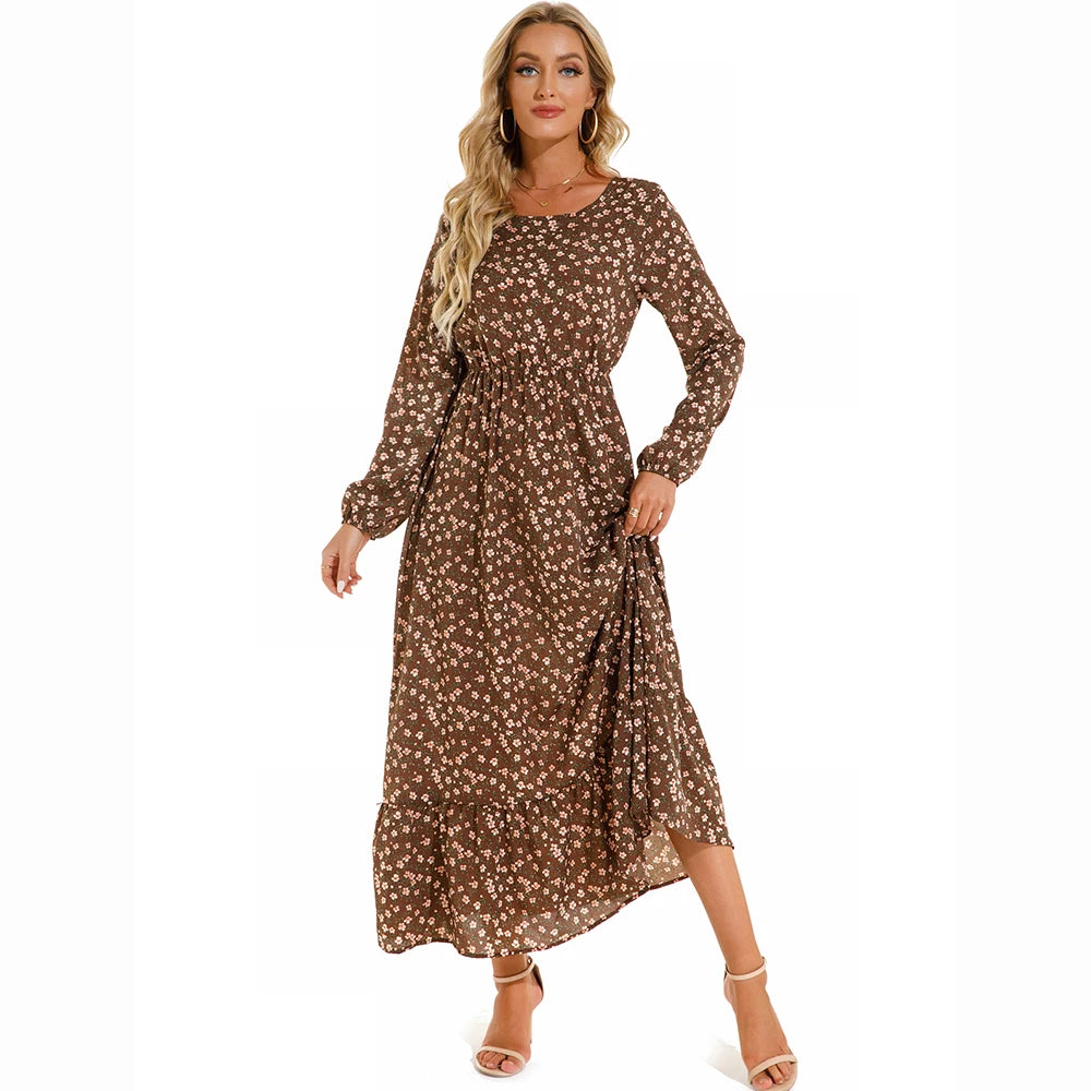 2023 Sping Summer Women Boemian Women maxi Casual cu mânecă lungă cu talie înaltă plajă de plajă rochii de șifon vestdoe florale mujer nou