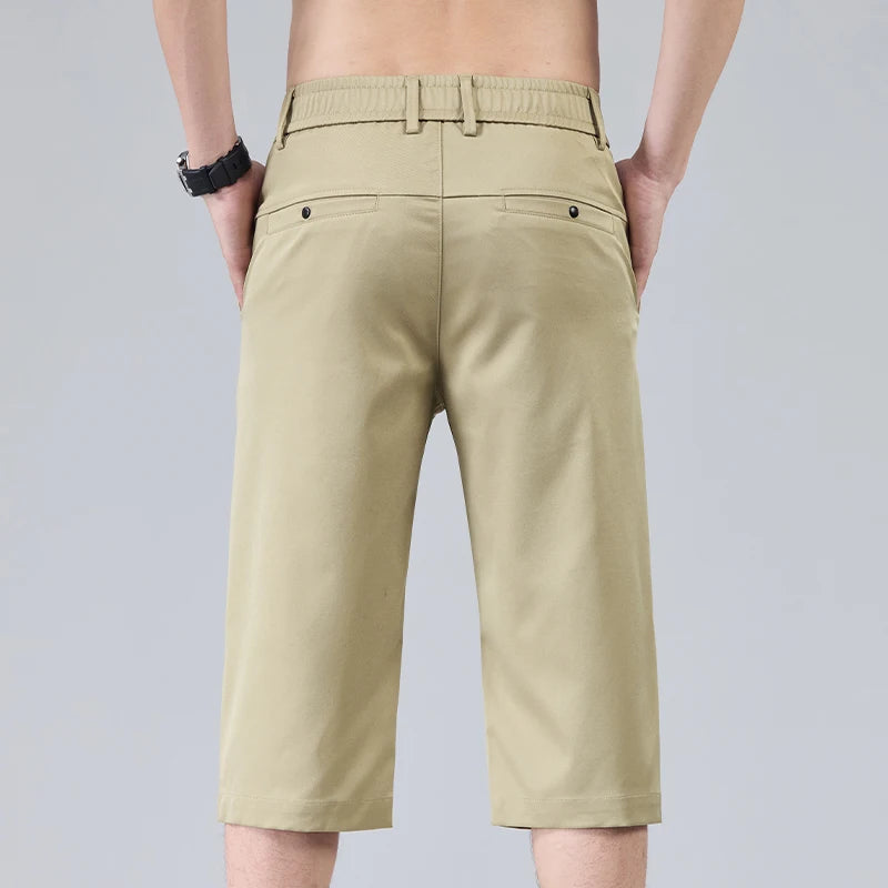 Men's Casual Thin Shorts Elastic Waist Comfortable Fashion Solid Color Straight Slim Breathable Male Clothing Short Pants