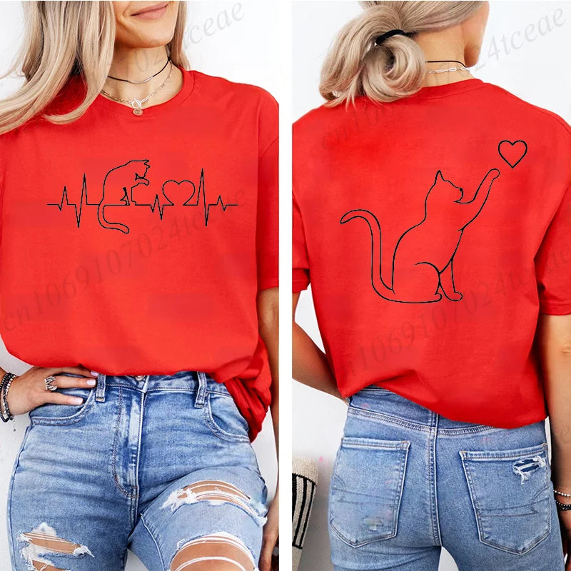 Damskie t-shirt topy z krótkim rękawem Cool Cat Print T-shirts O Neck Casual Lose Hip Hop Streetwear dla kobiet letnie koszulki
