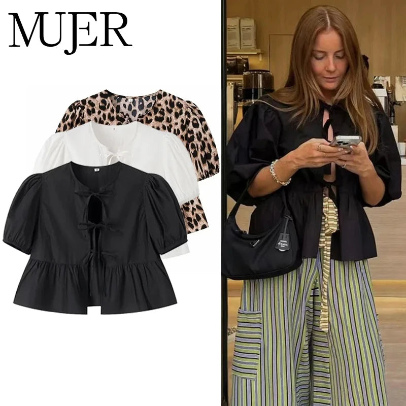 Mujer ruffle bluze Košulje i bluze za žene s bijelim crnim crni vrh ženskog ženskog bluza