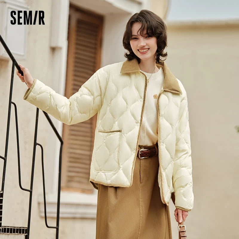 Semir Down -takki Naiset Keskipitkä kevyt vaordokas kaulus 2024 talvi uusi vintage kolmiprosentti takki