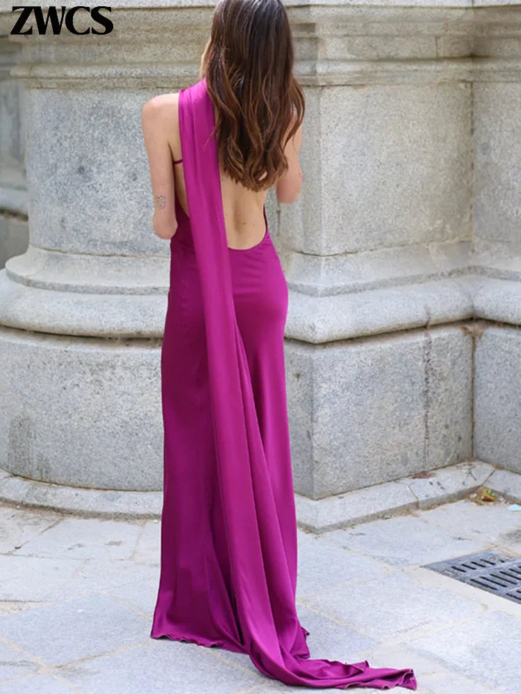 Panglici elegante din satin rochie de petrecere halter sexy feminin fără spate de pe umăr Rochii fără mâneci 2025 Rochii de seară de vară noua doamnă