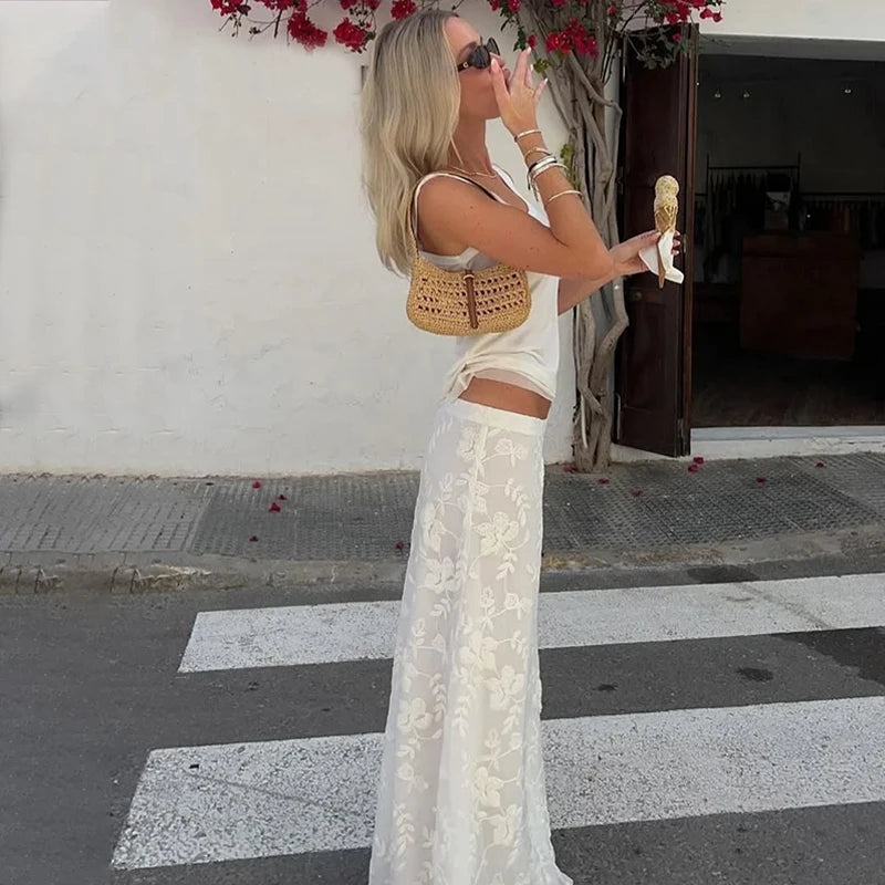 Wheremery elegante francés a-line malla falda larga mujeres mujeres alta cintura casual sexy primavera verano fiesta de noche nuevo maxi falda