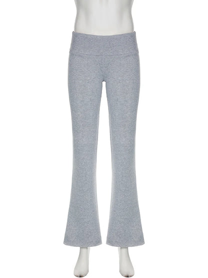IAMSURE Casual Sexy Basic Solid Flare Pants Y2K Slim Low-Waisted Boot Cut Pants Women 2023 Autumn Spring Fashion Streetwear Lady