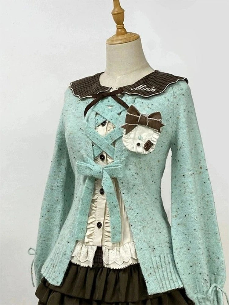 Doce Lolita Cardigans Mulheres Y2K Sweater Hollow Out suéter de bandagem Kawaii Pocket Pocket 2025 Japonês Casual Streetwear Tops JK Tops