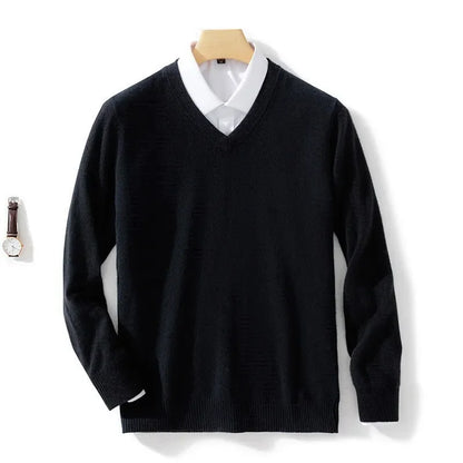 Soft Cashmere Sweater Men's Clothing Autumn Winter Pullover Business Casual Bottom V-neck Knitted Woolen Slim Fit Knitwear Male