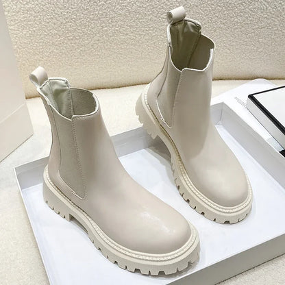 Ankle Boots Autumn Winter Classics Chelsea Boots Women Black Shoes Leather Platform Short Boots Slip on Elastic Band Goth Shoes