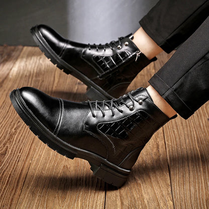 Autumn and Winter Korean Martin Boots Zipper Three Joint Height Increase Light Luxury British Fashion Trend Motorcycle Men Boots