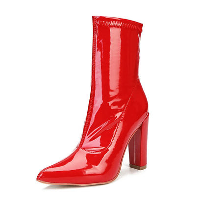 Red Ankle Boots For Women 2025 Spring New Side Zip Pointy Toe Shoes British Style Lady Short Boots Woman 10CM Leather High Heels