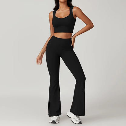Women's Clothes 2pcs Gym Yoga Suit Sports Set Workout Tracksuit Breathable Sexy Bra Fitness Bell-bottoms Leggings Athletic Wear