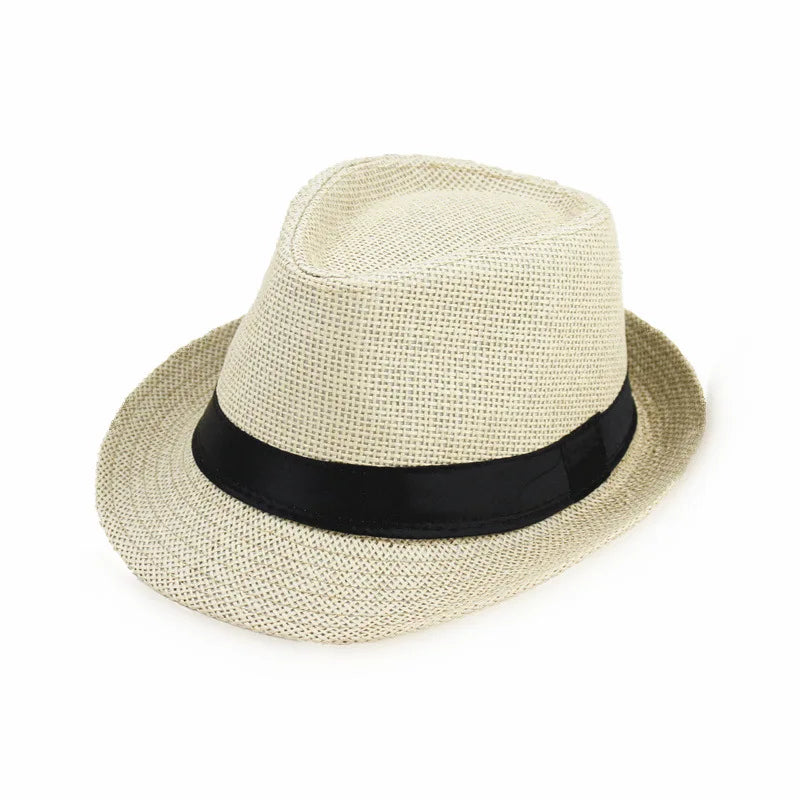 Primăvara Părinte Părinte Copil Straw Straw Cap Respirabil pentru bărbați pentru bărbați pentru bărbați Proteză Solut Panglică Decorare Sunshade Jazz Top Sun Hat F58