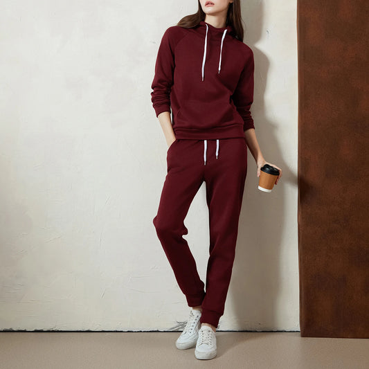 Dames 2 -pieces Running Sets Solid Color Sportswear Lange mouw Hoodies met voorzake pocket trekkoord lange broek trainingspakken