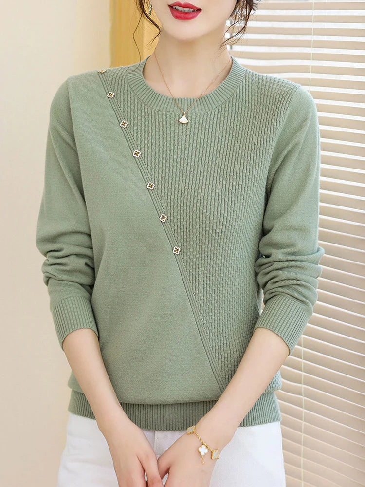 YISU College style Women Sweater O-Neck Knitted pullove long sleeves Female soft Jumper Casual solid color Women clothing