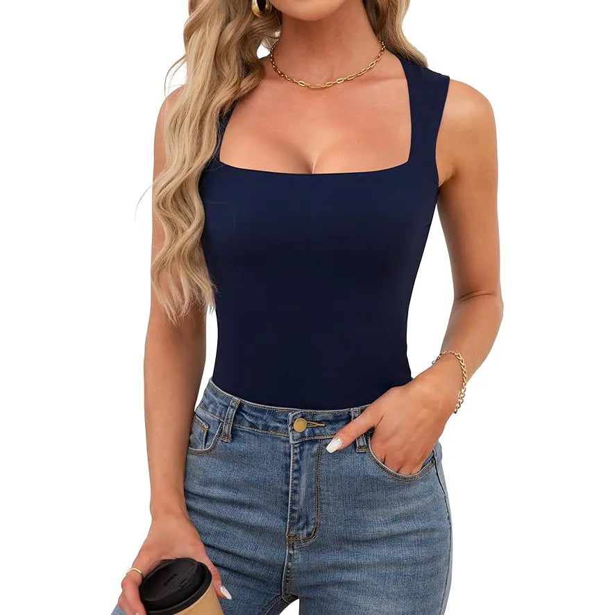 Kynþokkafull slimming t-shirts fyrir konur tísku ferningur háls ermalaus toppar harajuku skriðdreka kona föt frjálslegur toppur teigur götufatnaður