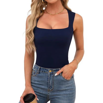 Kynþokkafull slimming t-shirts fyrir konur tísku ferningur háls ermalaus toppar harajuku skriðdreka kona föt frjálslegur toppur teigur götufatnaður