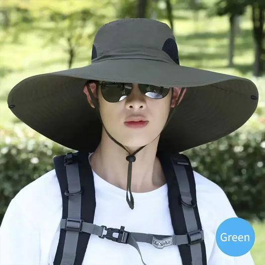 Summer 15CM Large  Sun Hat Men Women Breathable Fishing Caps Sun UV Protection Mesh Fisherman Hat Hiking Outdoor Beach Cap
