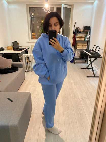 Žene tracksuit casual kapuljače dukserice hlače set salon nošenje sportskog odijela 2pcs jesenska zimska odjeća s kapuljačom zgužvane setove