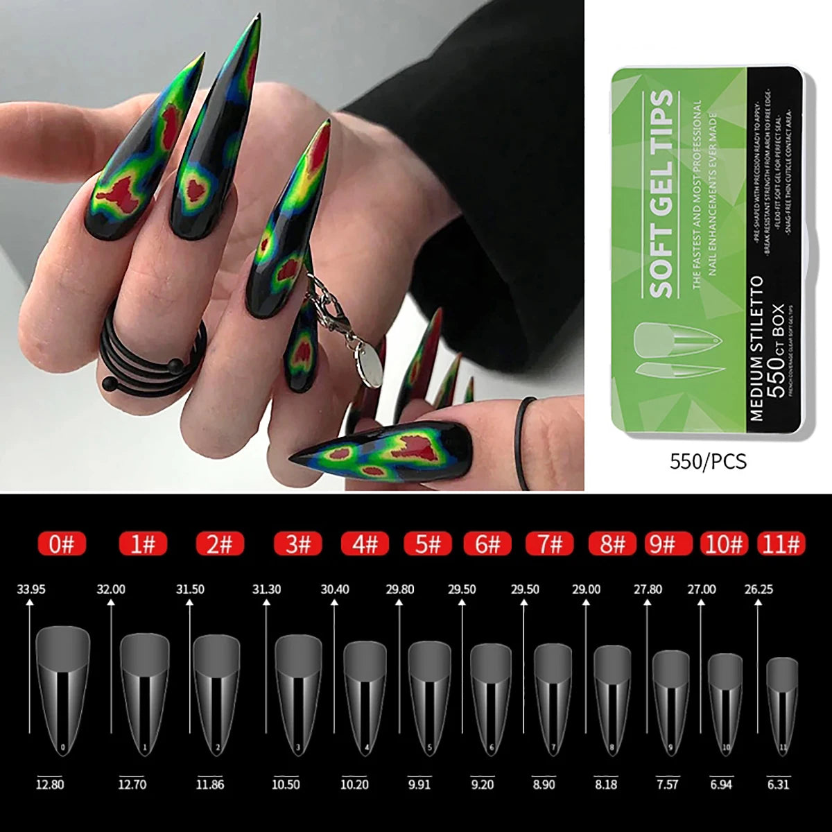 550Pcs Frosted Soft Gel Full Cover Nail Tips,11 Sizes Gel Nail Extensions False Nail Artificial Nails with Case for Nail Salons