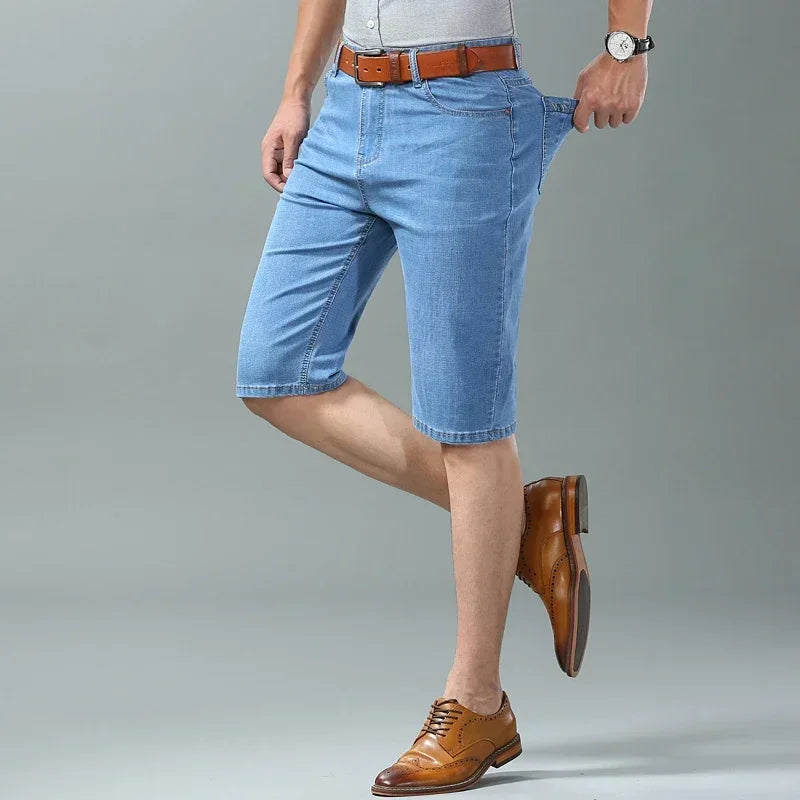 Ny sommaren Men denim Shorts Fashion Light Color Casual Loose Multi-Pocket Straight Five Minute Pants Elastic Kne Shorts