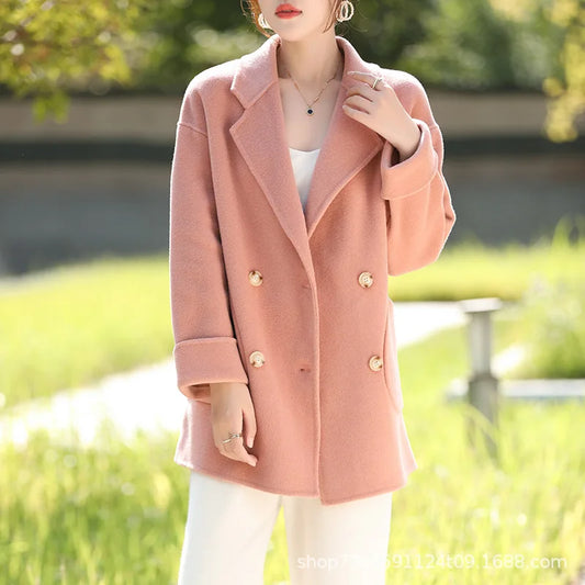 2024 Woman Outerwears Summer Casual Solid Middle Age Appliques Wool Wool Blends New In Coats Special Counter