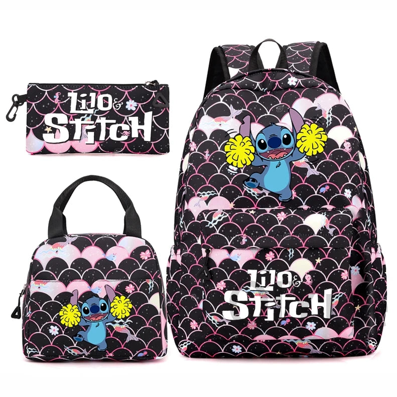 Disney Lilo Stitch Backpack Set for Girl Teen Student Back To School Knapsack Women Rucksack Mermaid Style Lunch Bag Pencil Case