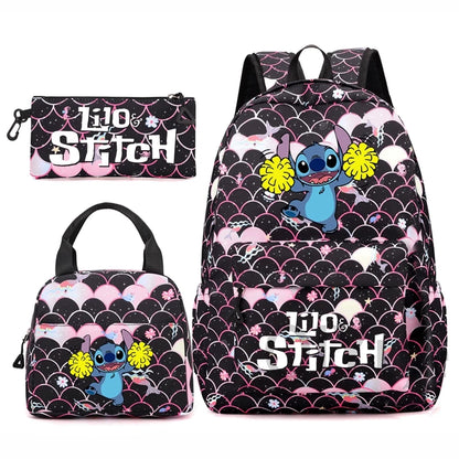 Disney Lilo Stitch Backpack Set for Girl Teen Student Back To School Knapsack Women Rucksack Mermaid Style Lunch Bag Pencil Case