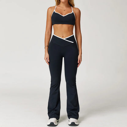 Yoga Set 2 Pieces Workout Clothes Women's Tracksuit Sportswear Gym Clothing High Waist Bell-bottoms Sexy Fitness Bta Sports Suit